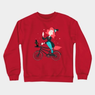 Cute Cartoon Witch Riding a Bicycle Crewneck Sweatshirt